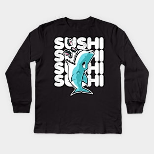 Shark Sushi Nigiri Kawaii Neko Anime Japanese design Kids Long Sleeve T-Shirt